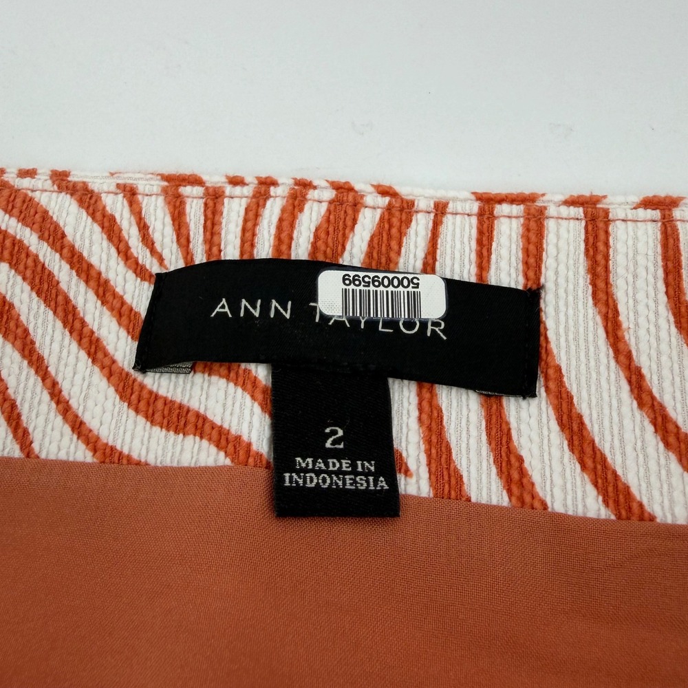 Ann Taylor Womens 2 Orange White Pencil Skirt Abstract Wave Cotton Blend Zip - Picture 3 of 6